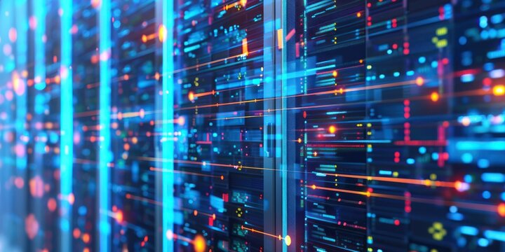 Server racks in computer network security server room data center.