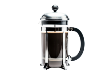 French Press Coffee Maker on White Background.. On a White or Clear Surface PNG Transparent Background..