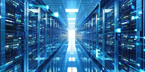 Server racks in computer network security server room data center.