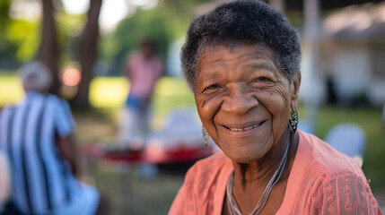 Retrato de una mujer mayor sonriente al aire libre