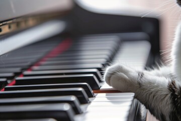 closeup of cat paw pressing a piano key gently
