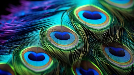 Fototapeta premium Explore the intricate patterns of a dazzling peacocks feathers up close, displaying the diverse and colorful wildlife found in sanctuaries globally