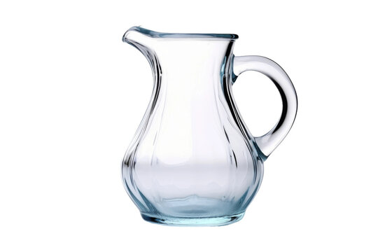Glass Pitcher With Handle on White Background. On a White or Clear Surface PNG Transparent Background..
