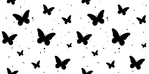modern butterfly, seamless pattern. butterfly silhouette, simple, repet background. cute, black drawing for a girl. for print, paper, postcards. art vector illustration.