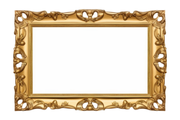 Ornate Gold Frame Against White Background. On a White or Clear Surface PNG Transparent Background..