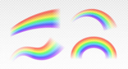 Bright realistic arch rainbows and round halo rainbow. Fantasy symbol of good luck. Natural arcuate phenomenon in the sky. Multicolor circular arc. The symbol of rain, sky, clear, nature.
 - obrazy, fototapety, plakaty