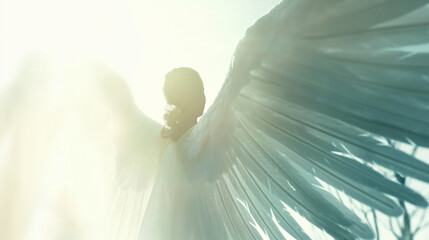 Blurred image of angel wings in bright light