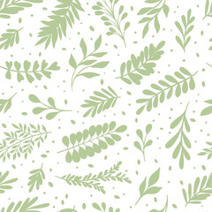 Leaf seamless repeat pattern, vector wallpaper green and white leaves print - obrazy, fototapety, plakaty