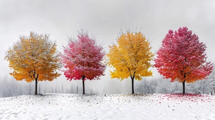 Frosted Trees in a Snowy Forest A Colorful Winter Scene Generative AI