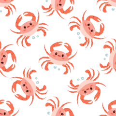 Papier Peint photo Lavable Vie marine Cute hand-drawn colored marine crab, seamless pattern in flat style, ocean aquatic underwater kawaii vector. Vector cartoon illustration on white background.