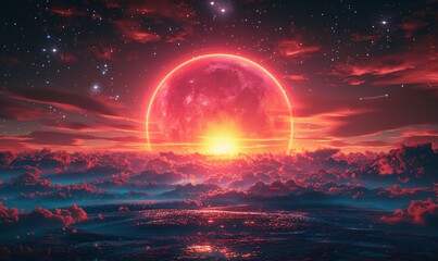 Red Moon Rising A Stunning Nighttime View of the Lunar Surface Generative AI - obrazy, fototapety, plakaty