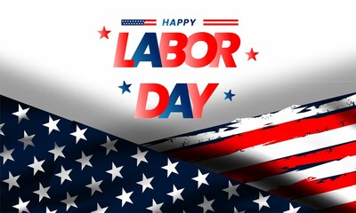 USA Labor Day greeting card with brush stroke background in United States national flag colors and hand lettering text Happy Labor Day. Vector illustration.