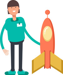 Woman Staff Character and Rocket
