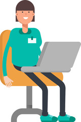 Woman Staff Character Working on Laptop
