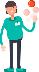 Woman Staff Character Playing Ball
