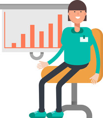Woman Staff Character Presenting Bar Chart
