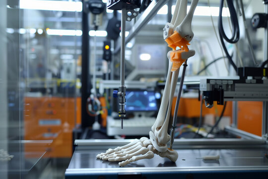 Bionic Leg Prosthesis Imitating Human Bones Printed On a 3D Printer. Ai Generated. 