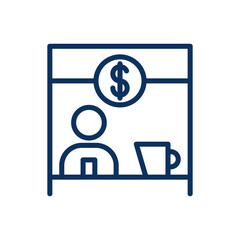 First Earnings Icon. Simple Line Illustration of a Child at a Lemonade Stand, Denoting Early Entrepreneurship, Money Management, and Business Skills for Kids.