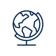 World Exploration Icon. Linear Illustration of a Globe with Landmarks, Representing Travel, Geography, Education, and Child Development via Traveling