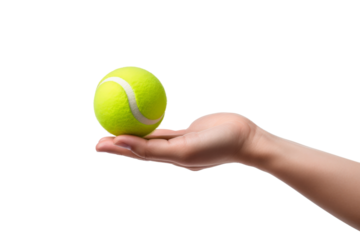 Person Holding Tennis Ball. On a White or Clear Surface PNG Transparent Background..