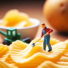 Tiny farmers harvesting giant potato chips