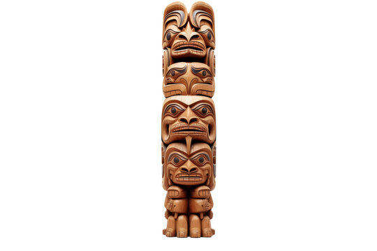Wooden Totem With Two Faces. On a White or Clear Surface PNG Transparent Background..