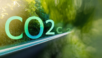 カーボンニュートラル　脱炭素　二酸化炭素　CO2　温室効果ガス　排出ゼロ　吸収　除去　差し引きゼロ　2050年　メタン　フロンガス　一酸化二窒素　N2O　森林　植物　環境破壊　オゾン層　地球環境 - obrazy, fototapety, plakaty