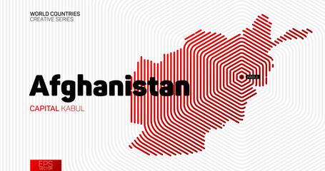 Abstract map of Afganistan with red hexagon lines