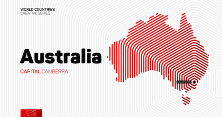 Abstract map of Australia with red hexagon lines - obrazy, fototapety, plakaty