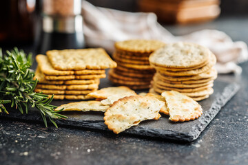 Pile of Crackers on Kitchen Counter