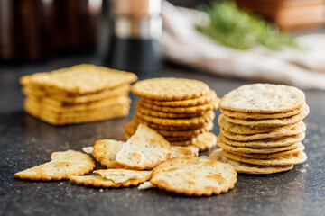 Pile of Crackers on Kitchen Counter