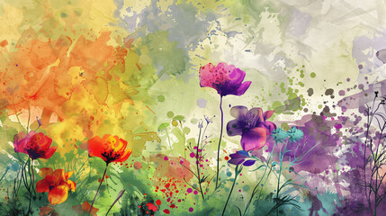 Grunge style beautiful, colorful, abstract art. Paper texture. Colorful painting. Watercolor background with flowers and plants, expertly crafted by, Generative AI.