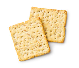 Salted crackers isolated on white background.