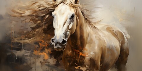 Visualize a horse with a long, flowing tail, with its graceful movements and elegant strides,