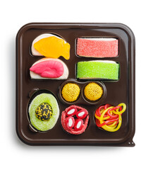 Sweet sushi candies set isolated on white background.