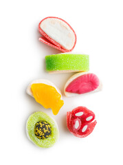 Sweet sushi candies set isolated on white background.