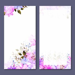 Artistic Vertical Website Banners Set With Watercolor Flowers Decoration