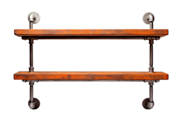 Wooden Shelf With Two Metal Wheels. On a White or Clear Surface PNG Transparent Background..