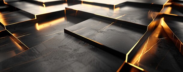 Glowing Black Marble Tiles A Modern Interior Design Trend Generative AI - obrazy, fototapety, plakaty