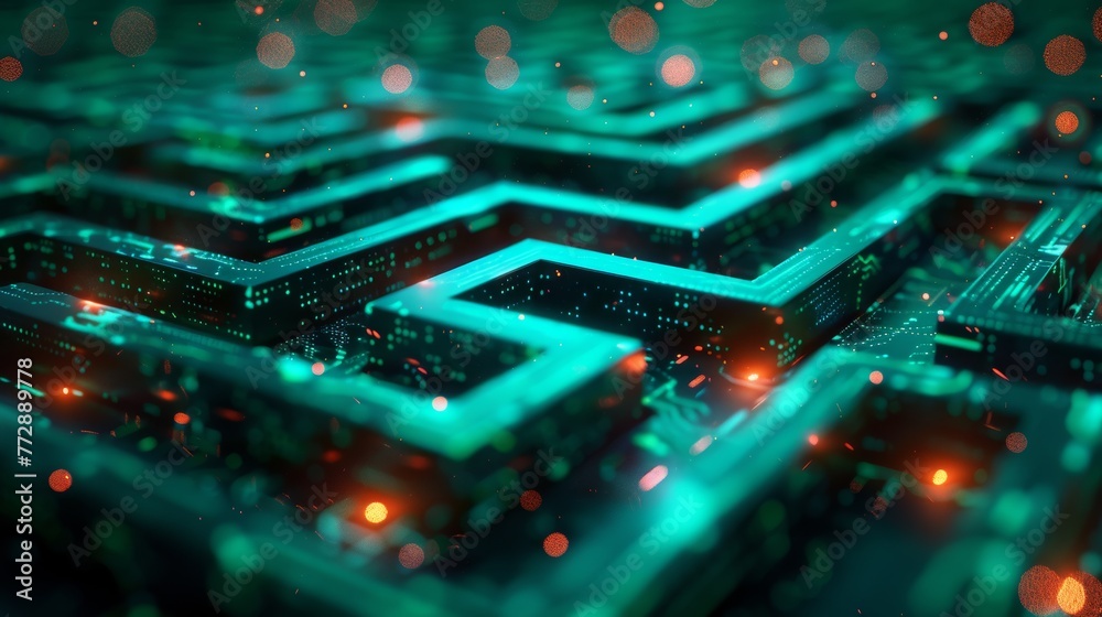 Poster background with an abstract futuristic design, an electronic maze with digital technology.