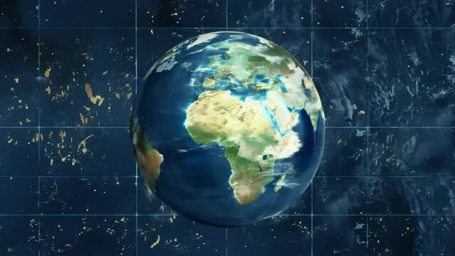 A detailed interactive map animation showcasing the Earth from space, highlighting its various landmasses, oceans, and weather patterns.