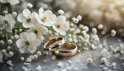 Obraz na płótnie Canvas Love in Bloom: Wedding Rings Adorned with Delicate Flowers