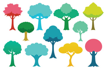 set of Watercolor Trees Vector