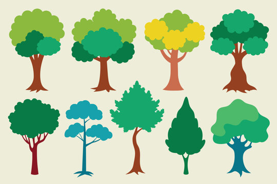 set of Watercolor Trees Vector