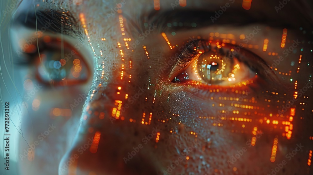Poster futuristic design of an artificial intelligence concept featuring a man's face