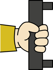 the action of pushing or pulling a door handle after holding it