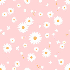 Seamless pattern with daisies and butterfly cartoons on pink backgrounds vector.