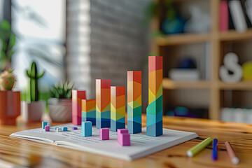 three dimensional mockup charts showing financial data and business growth.