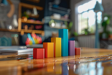 three dimensional mockup charts showing financial data and business growth.