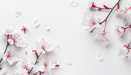 Cherry Blossoms Over White Background with Copy Space 